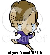 Cartoon Crying Girl Running Away