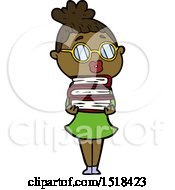 Cartoon Librarian Woman Wearing Spectacles