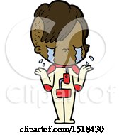 Cartoon Crying Girl Wearing Space Clothes