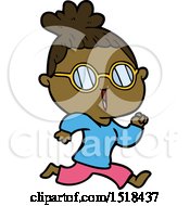 Cartoon Running Woman Wearing Spectacles