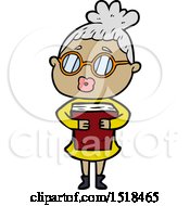 Cartoon Woman With Book Wearing Spectacles