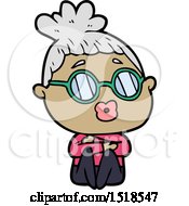 Cartoon Sitting Woman Wearing Spectacles