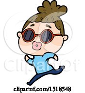 Cartoon Woman Running Wearing Sunglasses