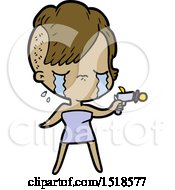 Cartoon Crying Girl Pointing Ray Gun