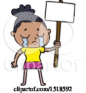 Cartoon Crying Woman With Protest Sign