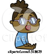 Cartoon Sitting Woman Wearing Spectacles