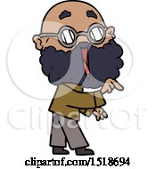 Cartoon Joyful Man With Beard Pointing Finger