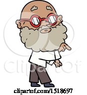 Cartoon Curious Man With Beard And Glasses