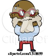 Cartoon Worried Man With Beard And Spectacles