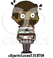 Cartoon Man With Mustache And Books