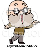 Cartoon Joyful Man With Beard Pointing Finger