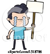 Cartoon Man Crying Holding Sign