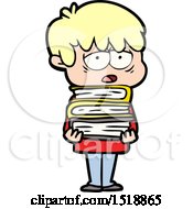 Cartoon Exhausted Boy Holding Book