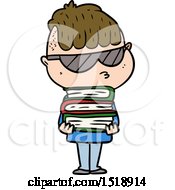 Cartoon Boy Wearing Sunglasses With Stack Of Books