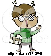 Cartoon Boy With Parcel Waving