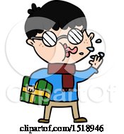 Cartoon Boy Wearing Spectacles With Christmas Gift