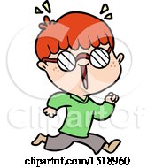 Cartoon Running Boy Wearing Spectacles