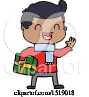 Cartoon Laughing Man Holding Gift