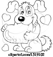 Poster, Art Print Of Black And White Dog Holding A Valentine Heart