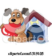 Poster, Art Print Of Dog Holding A Valentine Heart By A House