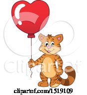 Clipart Of A Valentine Cat Holding A Heart Balloon Royalty Free Vector Illustration