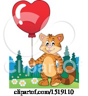 Poster, Art Print Of Valentine Cat Holding A Heart Balloon