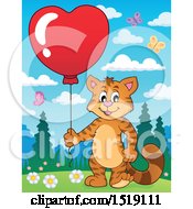 Clipart Of A Valentine Cat Holding A Heart Balloon Royalty Free Vector Illustration
