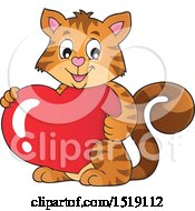 Poster, Art Print Of Valentine Cat Holding A Heart