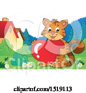 Clipart Of A Valentine Cat Holding A Heart Royalty Free Vector Illustration