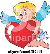 Poster, Art Print Of Happy Cupid Hugging A Valentine Heart