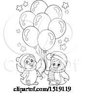 Clipart Of Black And White Penguins With Party Balloons Royalty Free Vector Illustration