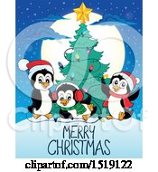 Poster, Art Print Of Christmas Tree With Penguins And A Greeting