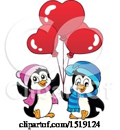 Poster, Art Print Of Penguins Holding Heart Balloons