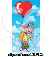 Poster, Art Print Of Clown Floating With A Valentine Heart Balloon