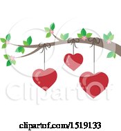 Poster, Art Print Of Spring Tree Branch With Suspended Valentine Hearts