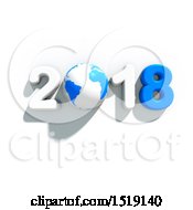 Poster, Art Print Of 3d New Year 2018 Design With A Blue And White Globe On A Shaded White Background