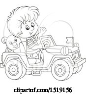 Black And White Boy Playing In A Toy Jeep