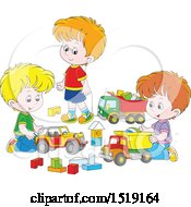 Poster, Art Print Of Group Of White Boys Playing With Toy Trucks
