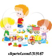 Poster, Art Print Of Group Of Caucasian Boys Playing With Toy Trucks