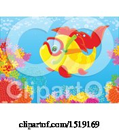 Clipart Of A Snorkeling Fish At A Reef Royalty Free Vector Illustration