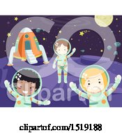 Poster, Art Print Of Group Of Children Astronauts In Outer Space