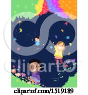 Clipart Of A Group Of Children Imagining Colors And Flowers Royalty Free Vector Illustration