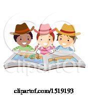 Poster, Art Print Of Group Of Children Wearing Cowboy Hats And Reading A Western Book