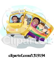 Poster, Art Print Of Group Of Children Holding A Rainbow Flag And Riding A Bus