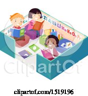 Clipart Of A Group Of Children Reading In A Pen Royalty Free Vector Illustration by BNP Design Studio