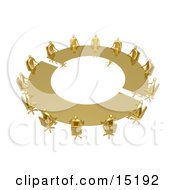 Group Of Gold People Seated And Holding A Meeting At A Large Golden Conference Table Clipart Illustration Image by 3poD