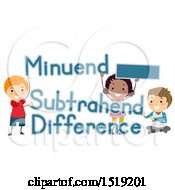 Poster, Art Print Of Group Of Children With Minus Sign Minuend Subtrahend And Difference Math Terms