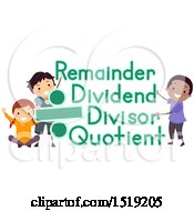 Poster, Art Print Of Group Of Children With Divide Sign And Remainder Dividend Divisor And Quotient Terms