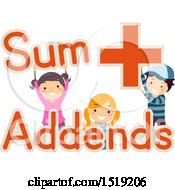 Poster, Art Print Of Group Of Children Holding Sum Addends And Plus Words And Symbols