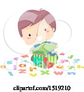 Clipart Of A Boy Opening An Alphabet Letter Box Royalty Free Vector Illustration